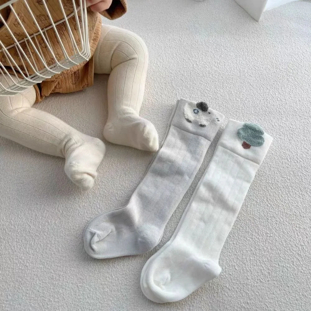 3Pairs Y2k Calf Socks Baby Stripe Cartoon Tree Children's Cotton Stockings Korean Style Cotton Baby Middle Tube Socks Newborn