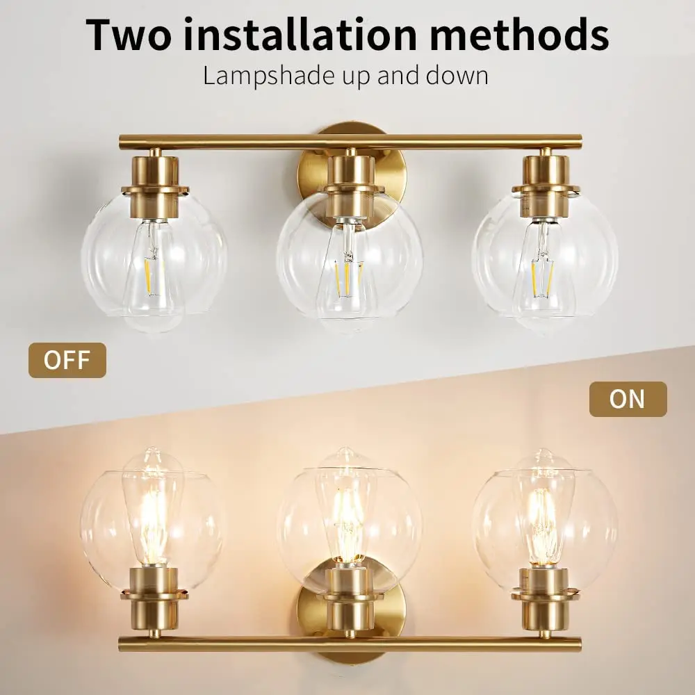 LED Bathroom Mirror Light Metal Brass Wall Mounted Vanity Lamp