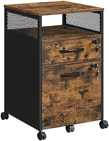 

Cabinet with Lock, Filing Cabinet with 2 Storage Drawers, for Hanging File Folders, Open Shelf, Home Office, Steel Frame, Indust