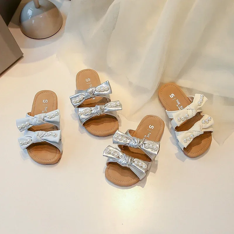 Soft Sole Kids Slippers Korean Style Bows Girls Casual Shoes