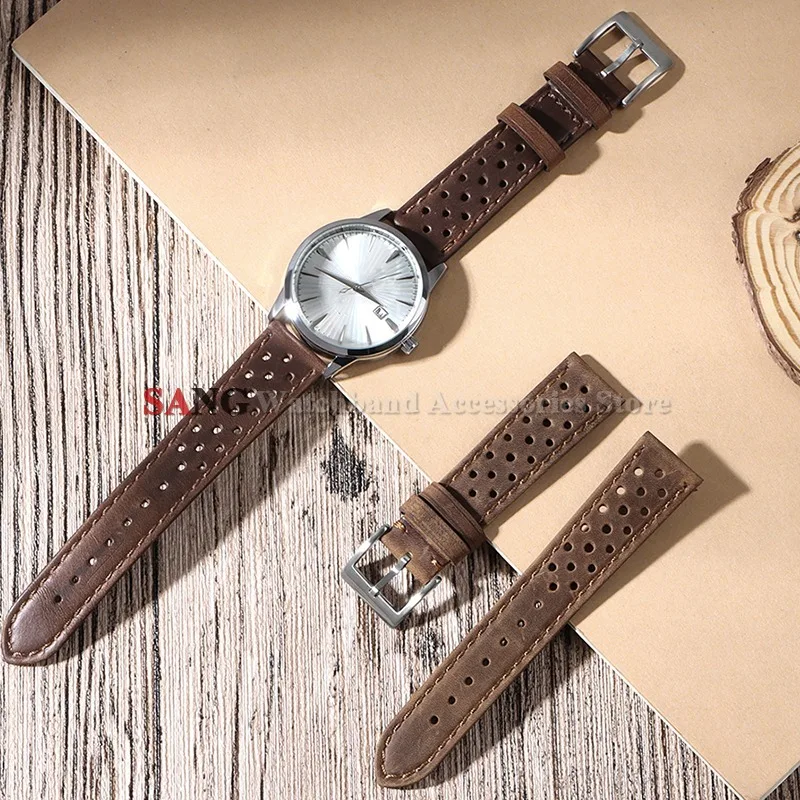 Vintage Breathable Leather Watch Band with Metal Pin Buckle - Universal Cowhide Business and Sport Wristband