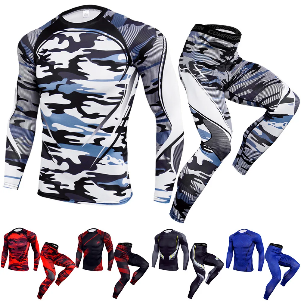 New Outdoor Fitness Two-Piece Set Long Sleeved T-Shirt +Trousers Quick Drying Sports Basketball Stretch Running Suit 2022 fashion men s hoodie long pants 2 piece set sports shirt sports pants men s fitness hoodie top jogging pants set