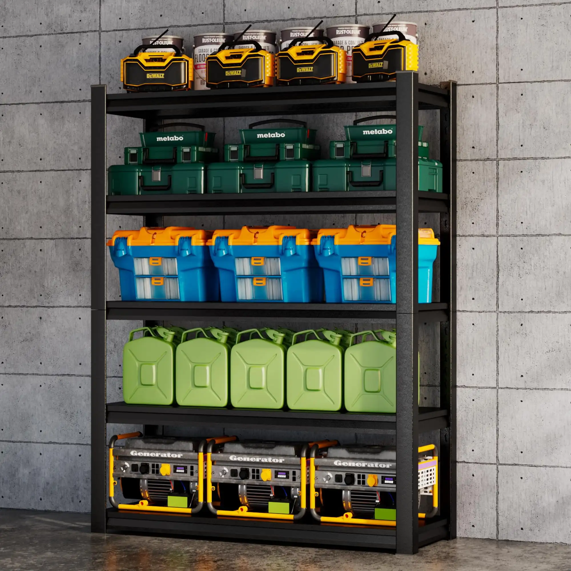 72"H 5 Tier Heavy Duty Metal Garage Storage Shelving Industrial Utility Racks kitchen shelf 2000 lbs Capacity Black 2