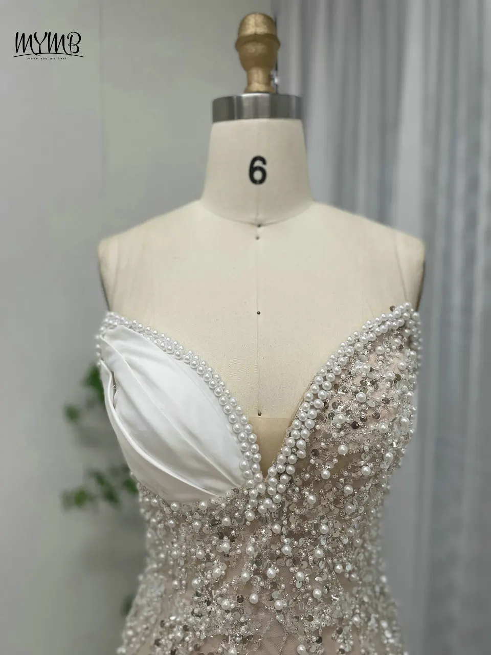 MYMB Weiße, wunderschöne, plissierte, trägerlose Abendkleider für Frauen, Hochzeit, Party, Dubai, luxuriöse Strasssteine, Meerjungfrau, Prinzessinnenkleider – Detail 7