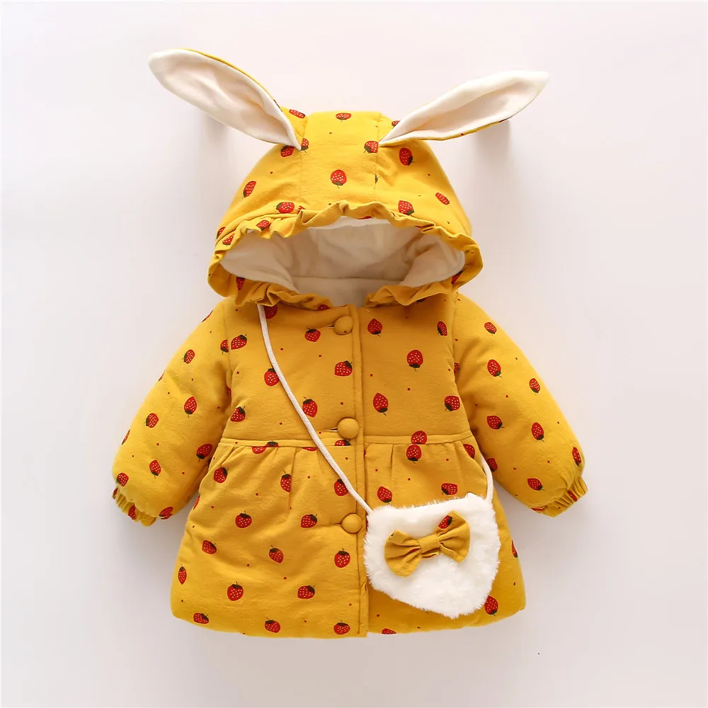 Winter New Red Strawberry Long Sleeved Baby Girl Coat, Warm And Cute Children'S Clothing (9 Months -3 Years Old)