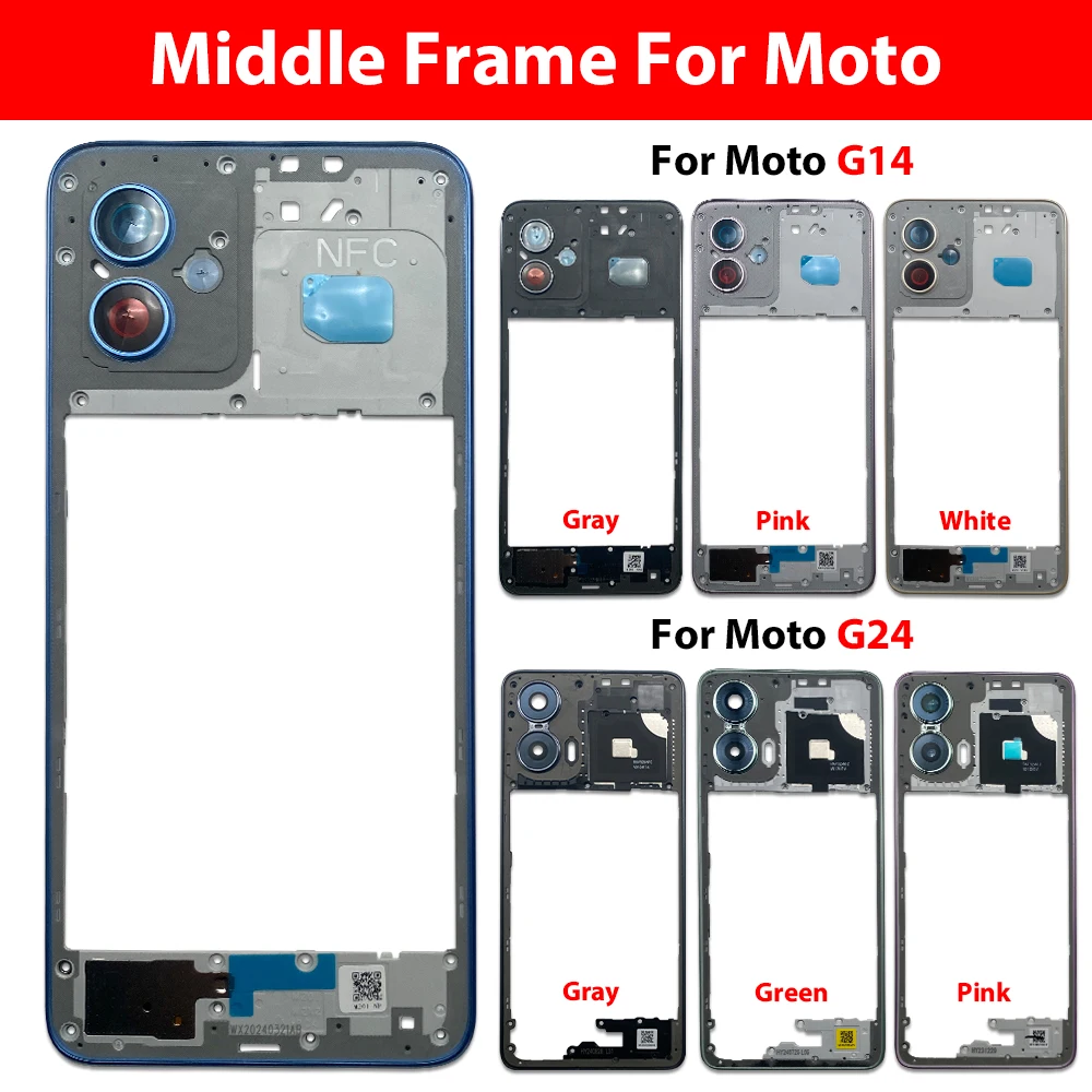 Moto G14 G24 G32 G24 Power 중간 프레임 수리 및 교체 부품용 새 뒷면 커버 중간 프레임 홀더 하우징