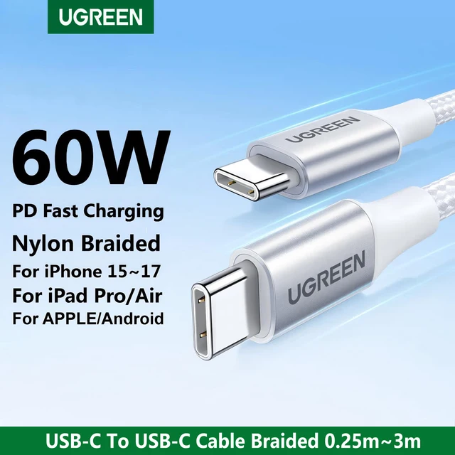 UGREEN 60W 100W USB C To Type C Cable Braided PD Fast Charging For Samsung APPLE iPad iPhone 17 Macbook Charger Android Long 3m 1