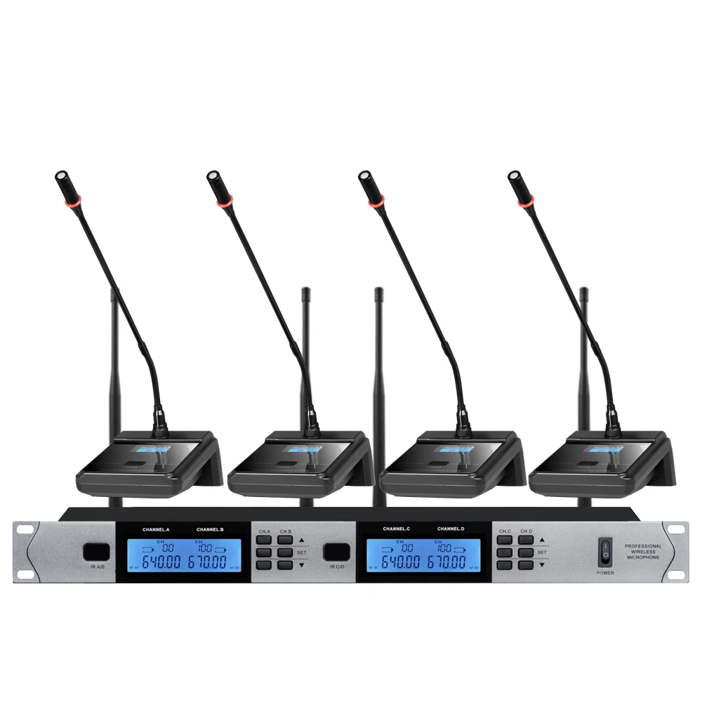 UHF wireless microphone system 4-channel conference microphone suitable for large and small conference room microphones