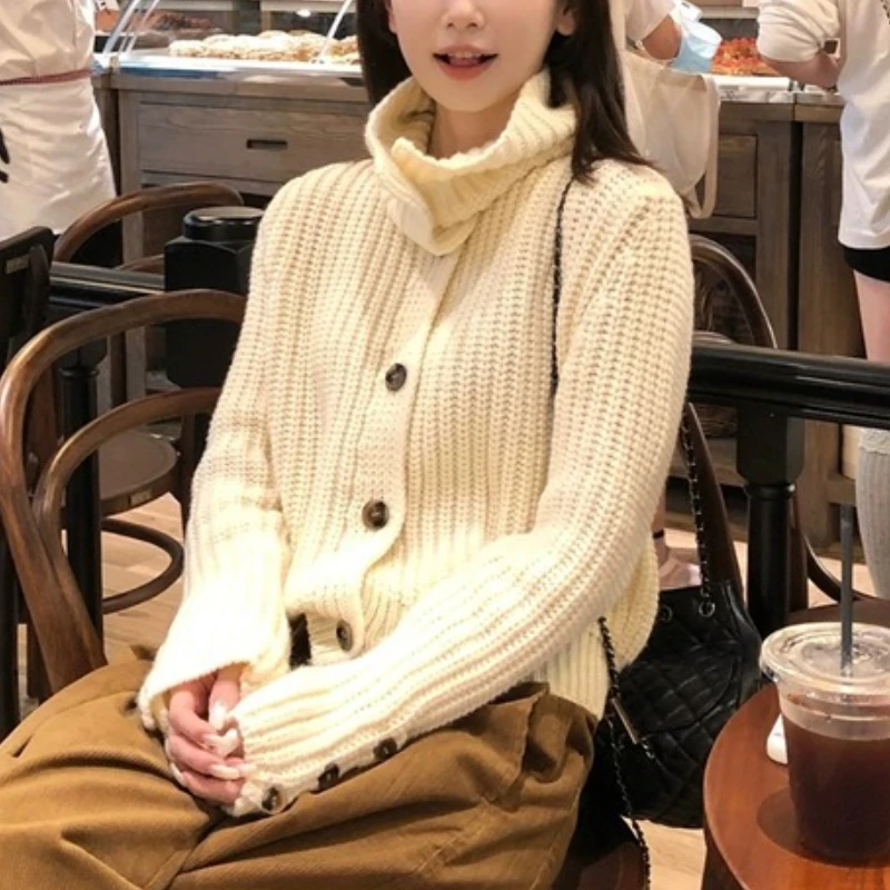 Fashion Autumn and Winter New Women's Lapel Long-sleeved Knitted Sweater Elegant Loose Casual Office Versatile Women's Jacket