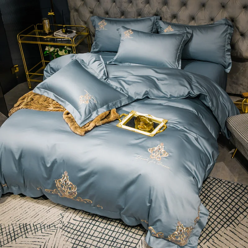 High quality cotton Embroidery Soft Duvet cover bedsheet Pillowcases Fitted sheet Thicken Bedding Set King queen 33 S3ee263a91c1e43d68bf82f6dfb01d61f2