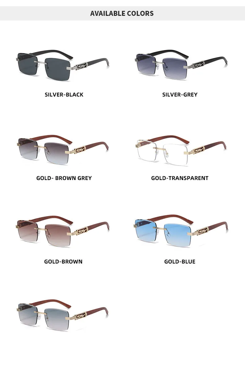 Holzmaserung Beine Gepard dekorative Sonnenbrille bunte Retro rahmenlose quadratische Leopardenkopf Metall Sonnenbrille – Detail 3
