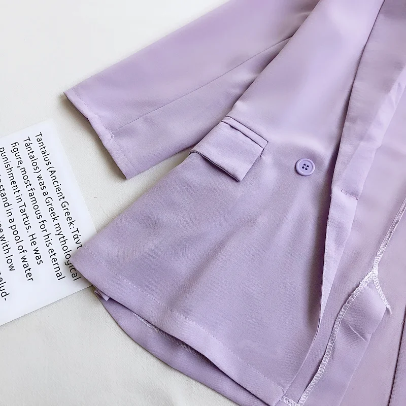 OUMEA Women Sets Korean Stye Office Lady Coat+Wide Leg Opening Shorts High Waist Solid Color Two Piece Basic Set With Buttons