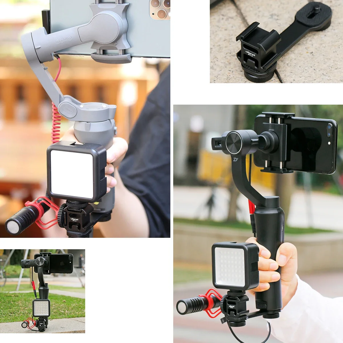 Ulanzi PT-3 Triple Hot Shoe Mount Adapter Microphone Extension Bar For Zhiyun Smooth 4 DJI Osmo Pocket Gimbal