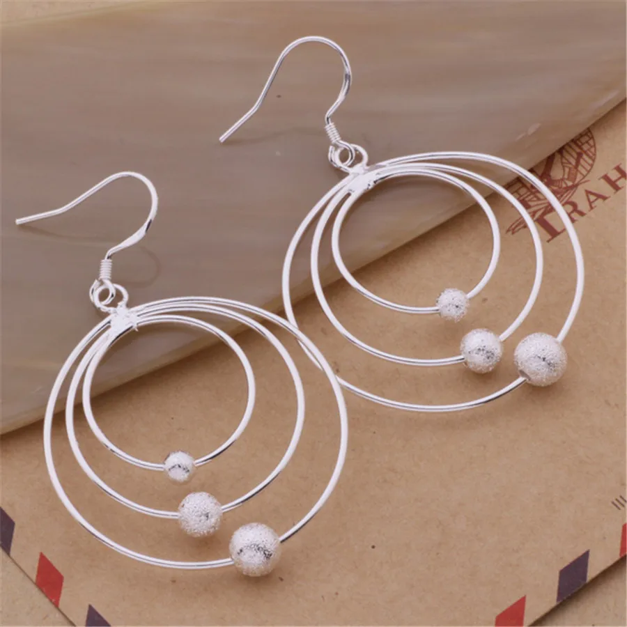 Pendientes de plata de ley 925 100% pura para mujer, joyería con cuentas de tres círculos, regalos de Navidad, fiesta de boda, novedad