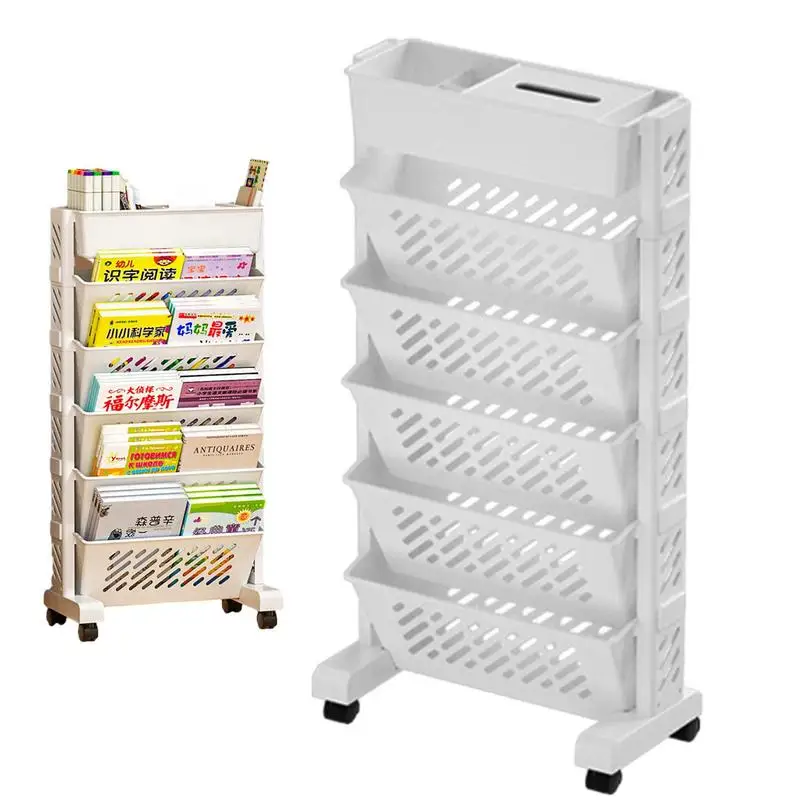 

Mobile Bookshelf With Wheels 6 Tiered Movable Multi Storey books Storage Rack Multifunctional Mobile Storage Racks Trolley