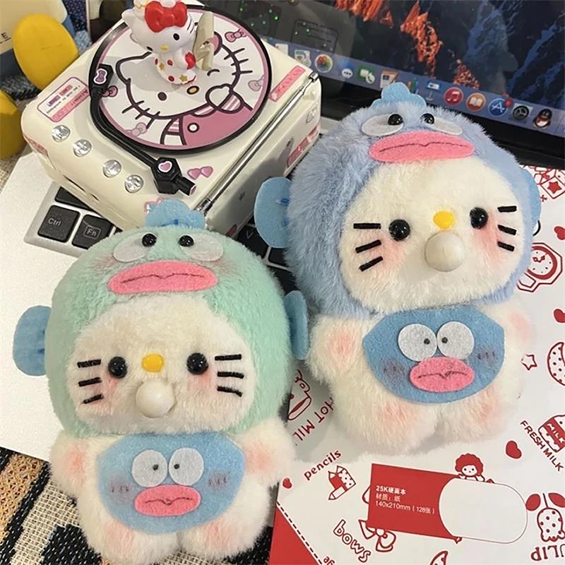 귀여운 산리오 행요돈 후드 KT 고양이 봉제 인형, 삐삐 거리는 거품, 헬로 키티 봉제 장난감, 열쇠고리 가방 펜던트 선물