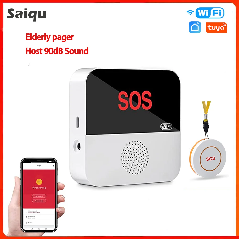 Wireless WiFi Elderly Caregiver Pager SOS Call Button for Seniors Patients Elderly At Home Emergency SOS Medical Alert System 2pcs wolf guard wireless waterproof wristwatch necklace emergency sos button panic alarm system for elderly patients child