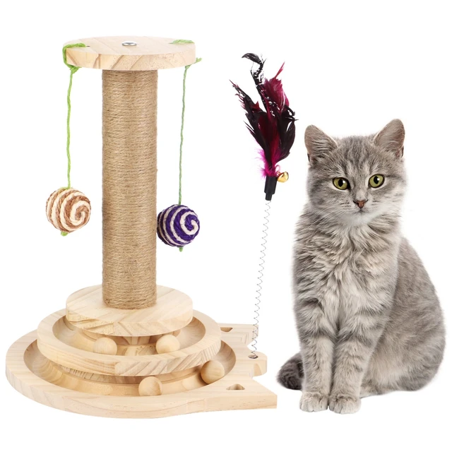 Kitten Sisal Scratcher Toy Cat Scratching Post With Hanging Balls Cat Toy  With Two-Tier Tracks Wooden Cat Toy For Indoor Cats - AliExpress