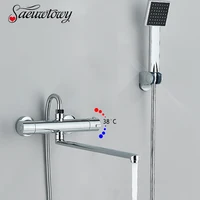Thermostatic Shower Faucet Mixing Valve Thermosatic Faucet Bathroom Long Rotate Spout Taps Bathtub Faucet Wall Mount Brass Crane 1