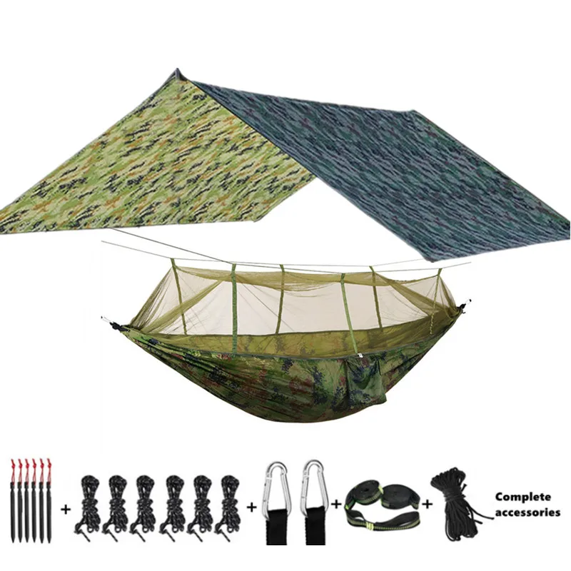 Hammock Camping with Bug Net/Netting and Rain Fly Tarp,Portable Nylon Parachute Hammocks for Outdoor Indoor Survival & Travel 