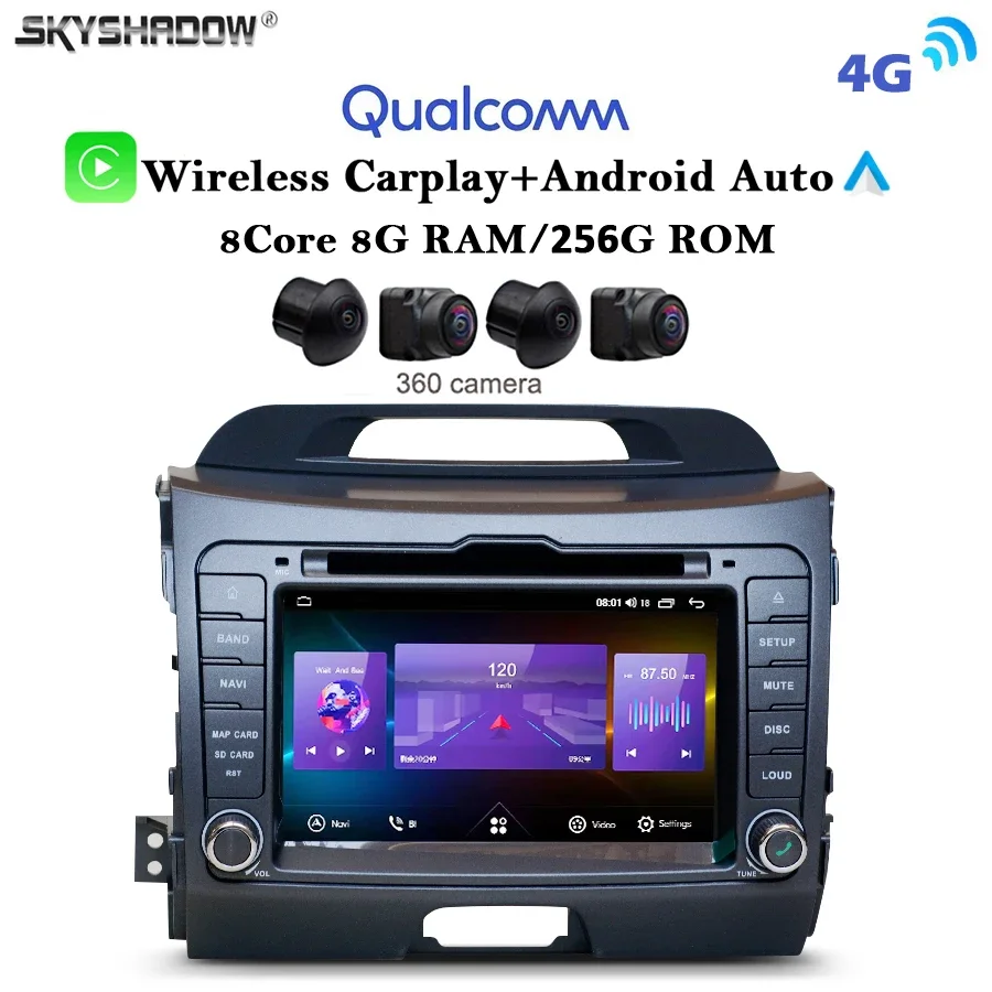 Ips 8G + 256G 4G Lte Carplay Auto Android 13.0 Lettore Dvd Per Auto Fotocamera Gps Wifi Bluetooth Rds Radio Per Kia Sportage 2010 - 2015