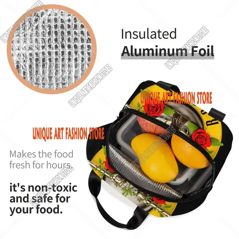 Guns N Roses Insulated Lunch Bag for Outdoor Picnic Heavy Metal Portable Thermal Cooler Lunch Box Women Children
