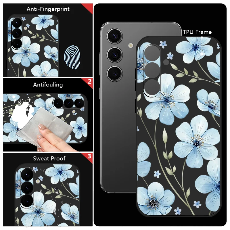 Light Blue Flower Soft TPU Phone Case Cover
