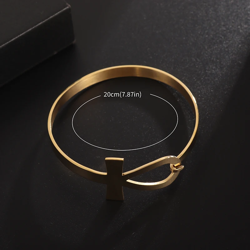 Men Women Fashion Stainless Steel Ancient Egypt Cross Simple Bracelet Gold Silver Color Bangles Personality Charm Jewelry