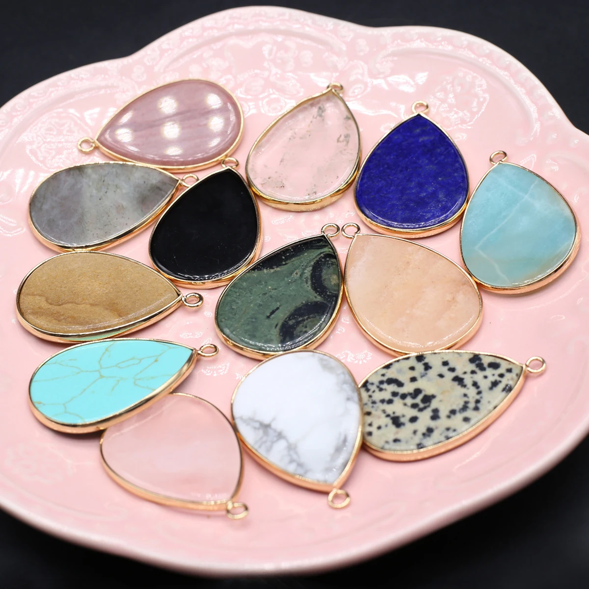 10PCS Wholesale Natural Semiprecious Stone Crystal Droplet Pendant Jewelry Making DIY Necklace Earrings Accessories Gift