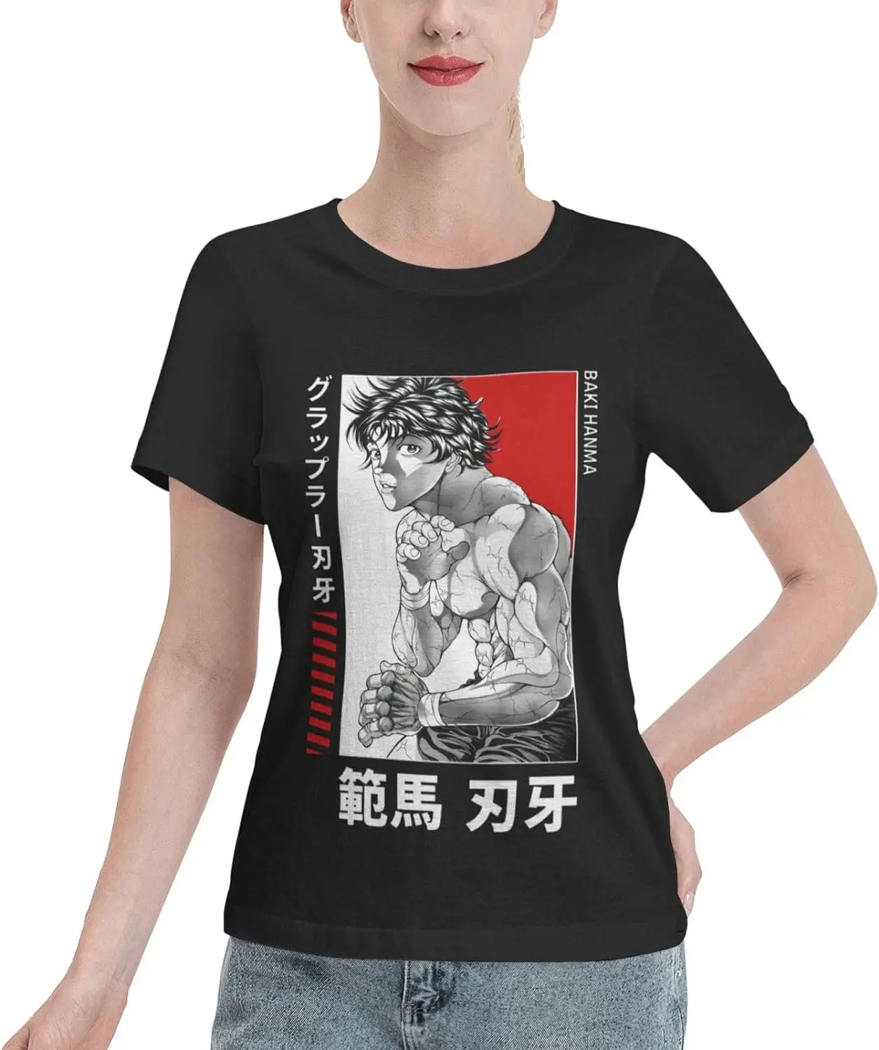 

Anime Baki The Grappler Baki Hanma Shirt Women's Crew Neck Short Sleeve Cotton Tees