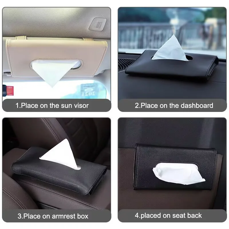 PU Leather Car Tissue Box Sun Visor Type Block Hanging Container Napkin Holder Paper Rack Organizer Storage Bag