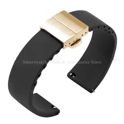 Silicone Quick Release Waterproof Sport Watch Strap with Double Press Butterfly Buckle - 18mm (Black - Gold)