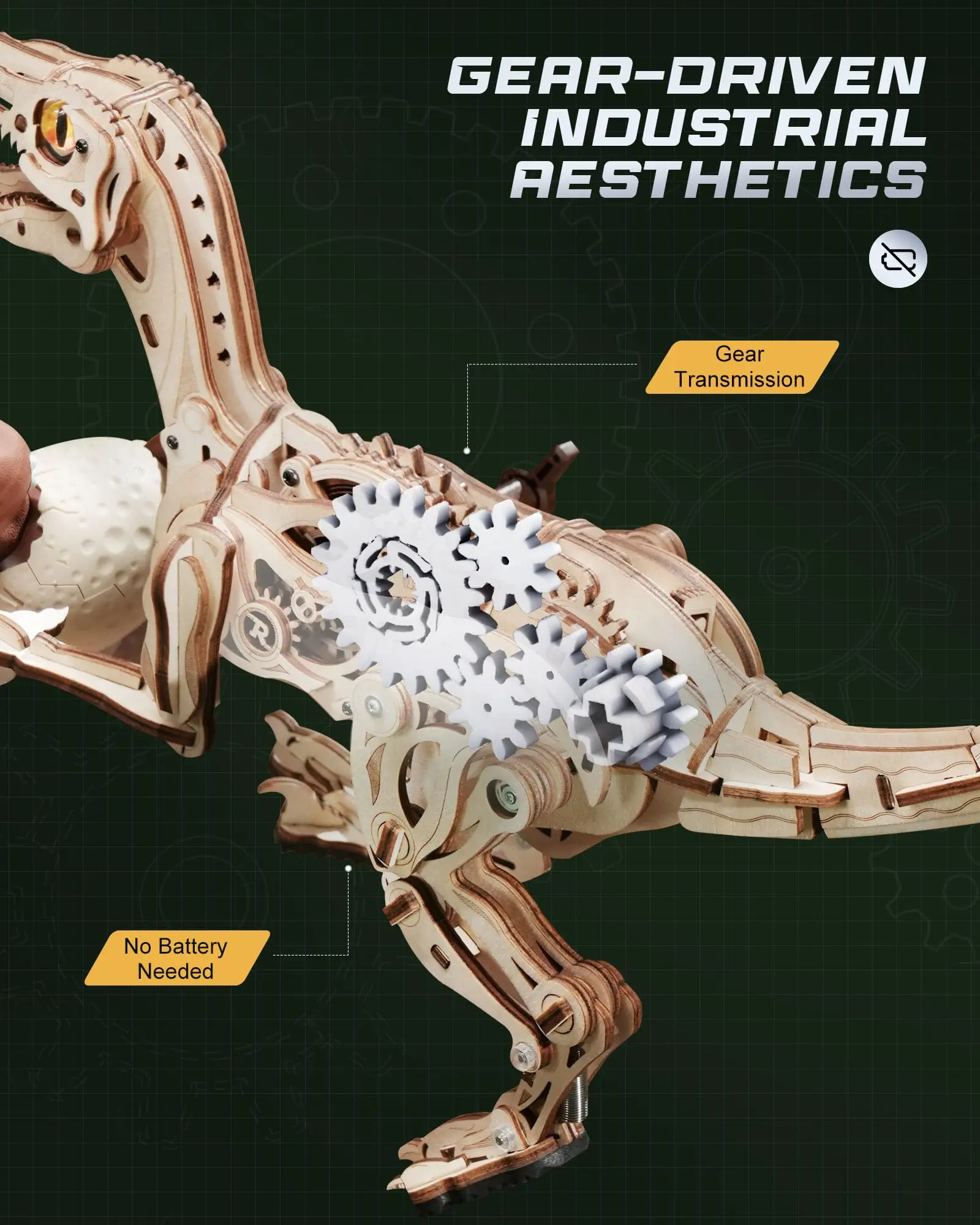 로보타임 로크르 벨로시랩터 기계식 3D 나무 퍼즐 다이나믹 기어 창의적인 휴식 선물 (공예 애호가, 어린이, 성인용)