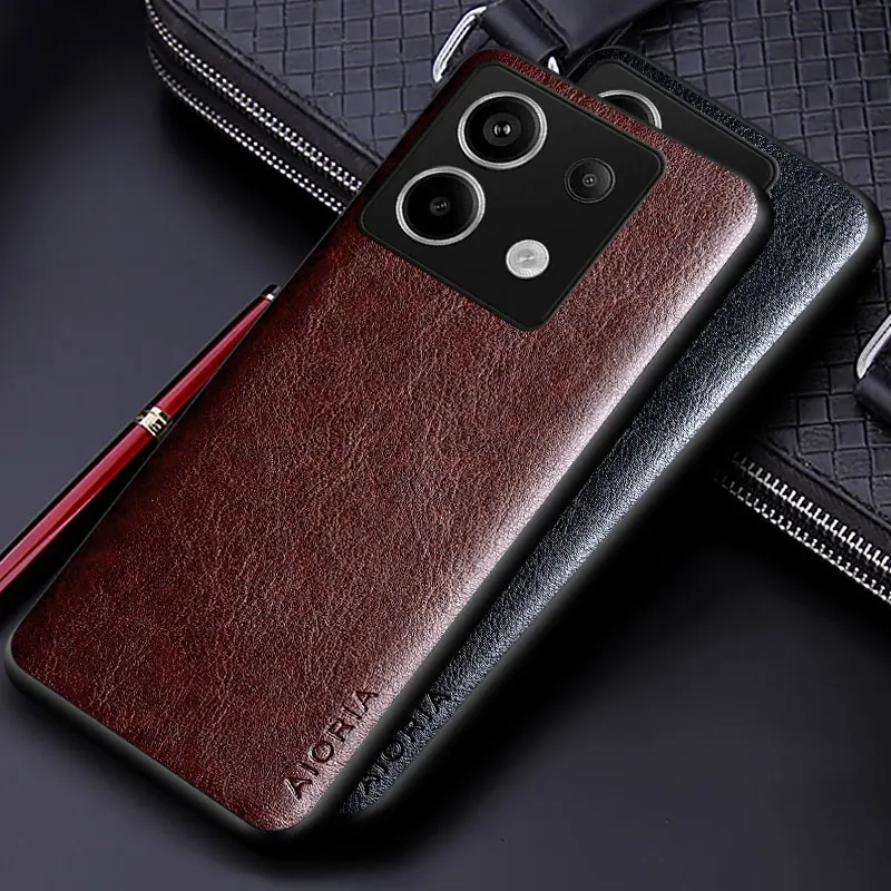Elegant Leather Business Phone Case - Solid Color Soft TPU & Hard PC Cover