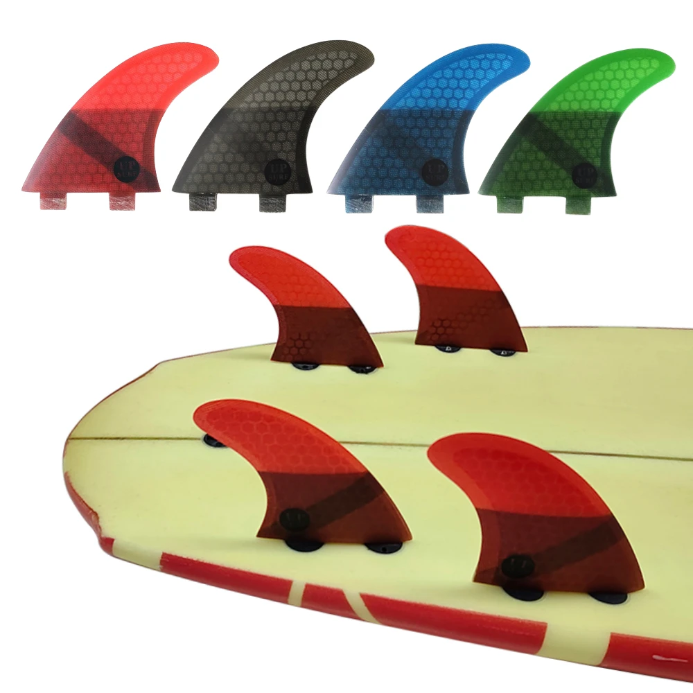 UK2.1 Quad Fins Surfboard Fins UPSURF FCS Quad Fins Set Honeycomb Fibrglass Surf Fins Double Tabs 1 Surf Fin Surfing Accessories double tabs surfboard fins red black color surfing fins honeycomb double tabs l fin quilhas