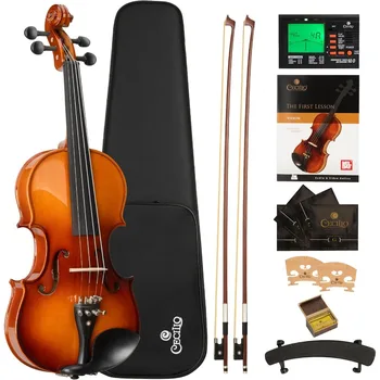 4 4 Violin Set Full Size Fiddle Solidwood Ebony Fitted LEFTHANDED Violin with D'Addario Prelude Strings Complete Set with Hard