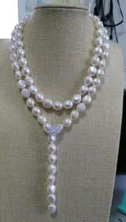 

HOT SELL elegant 11--12mm natural south sea baroque white pearl necklace 33inch 925s