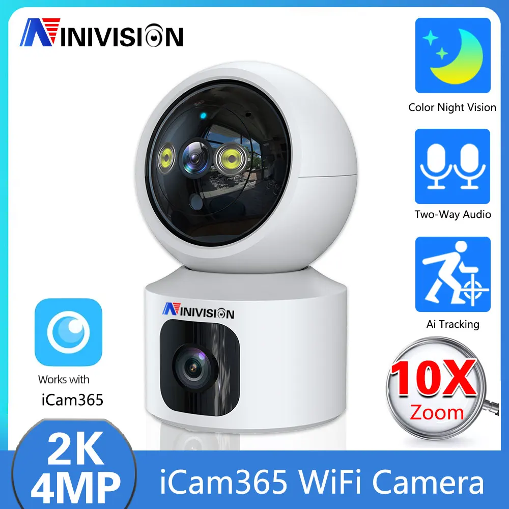 HD 4MP 2K Dual-Lens MINI Baby Monitor PTZ Wifi Camera Indoor Auto Tracking Two Way Audio CCTV Home Security IP Video ICam365