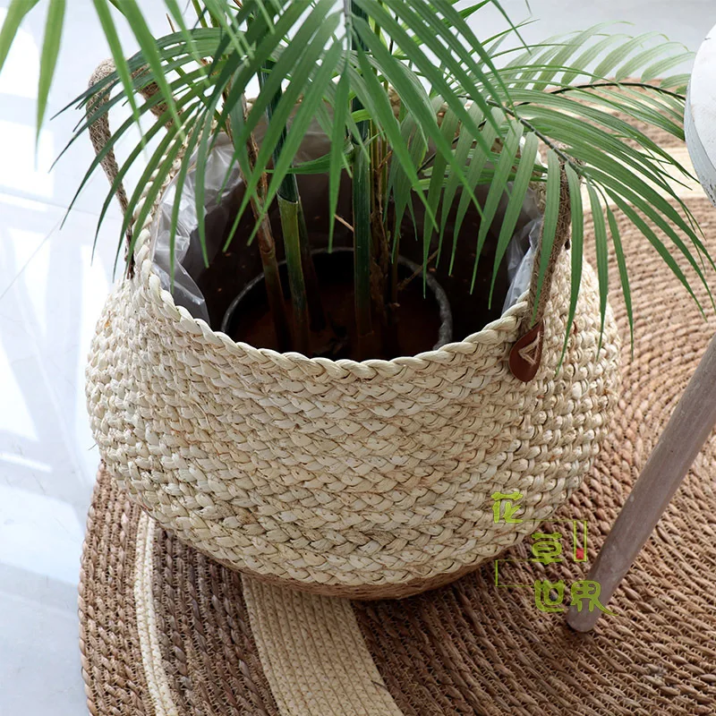 Macetas decorativas de paja y Ratán, cestas de flores tejidas, muebles para  el hogar, estilo Pastoral