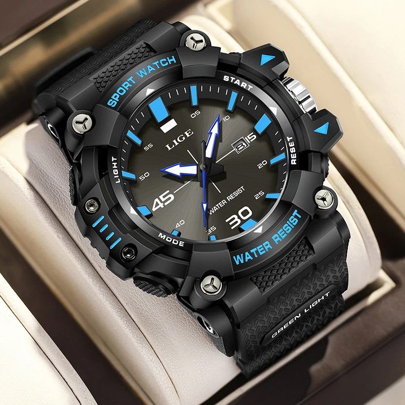 New original LIGE Men Watch Military Sport Waterproof Quartz Chronograph Wrist Watch For Men Fashion Luminous Big Dial Watch Men