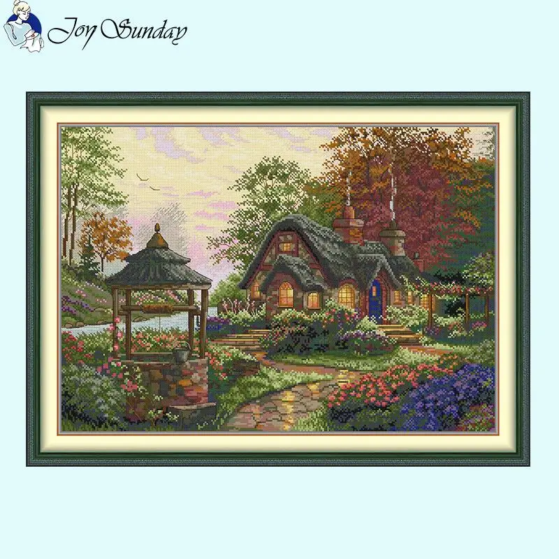 Wishing Cottage Cross Stitch DIY Scenery Pattern Embroidery 14CT White 16CT 11CT Printed Fabric Sewing Kit DIY Home Decor Crafts