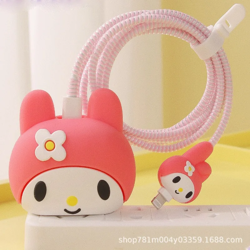 4-piece Set Sanrio Hello Kitty Kuromi Data Cable Bite Protector Winder Accessories for IPhone 18/20w Charger Protective Cover