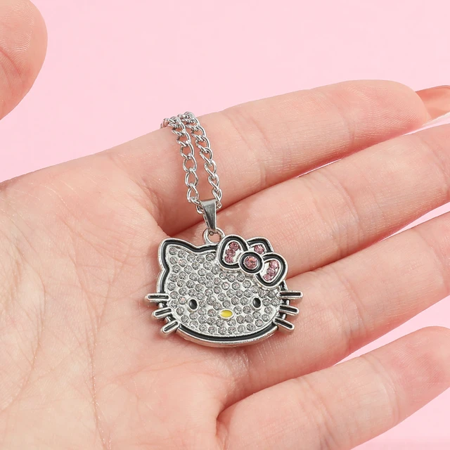 Sanrio Hello Kitty Halskette Anime Anhänger Doppelring Silber Schlüsselbein  Kette Diamant Freundin Charms Geklammerte Kette Schmuck Geschenk