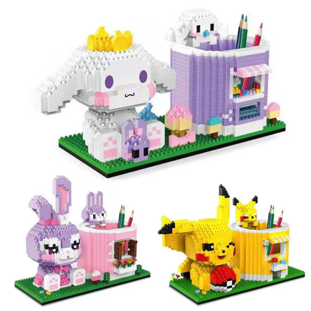 

Creative Building Blocks Pen Holder Series Diy Mini Diamond Building Block Stitch Pikachu Cinnamoroll Stellalou Model Kids Toy