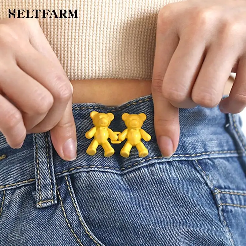 

1Pair Nail-free Jeans Bear Waist Buckle Removable Closing Artifact Invisible Snap Button Tightening Waistband Button Adjustable