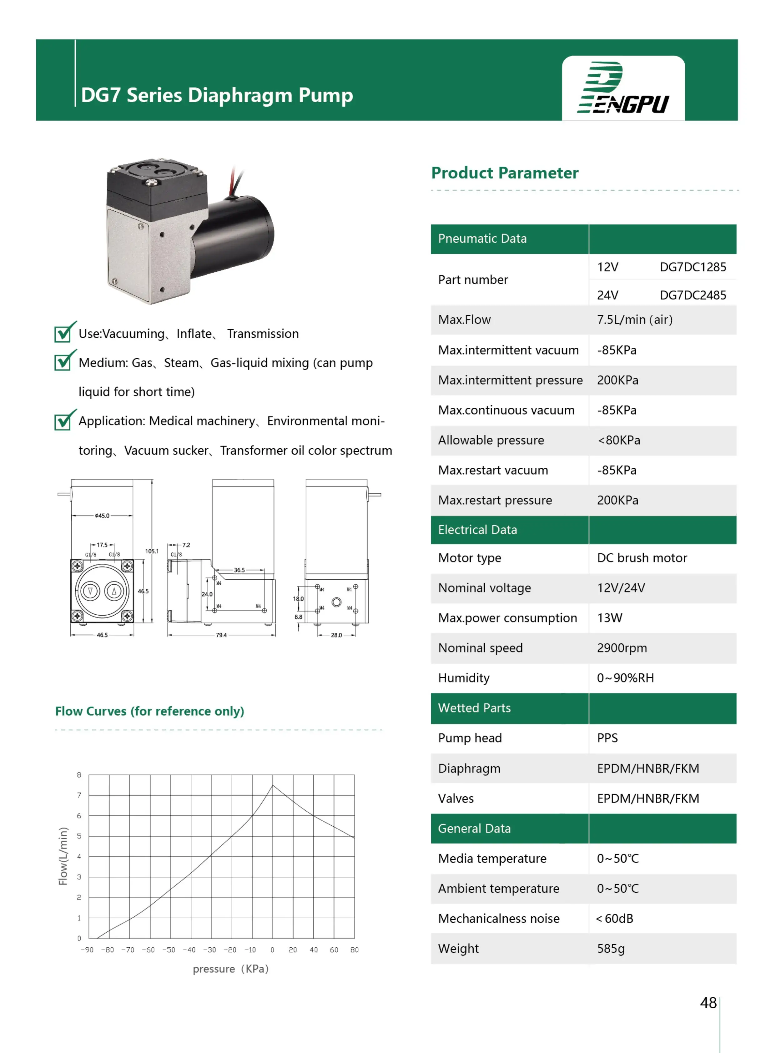 Description Picture 3 of itemPENGPU 7.5LPM DC Brushless Motor Micro Vacuum Diaphragm Air Liquid Pump Oil Free Corrosion Preventive