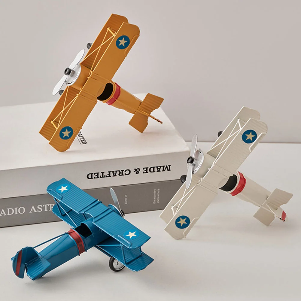 

Vintage Metal Plane Model Photography Props Kids Toy Iron Retro Aircraft Glider Biplane Pendant Airplane Model Toy Randomly