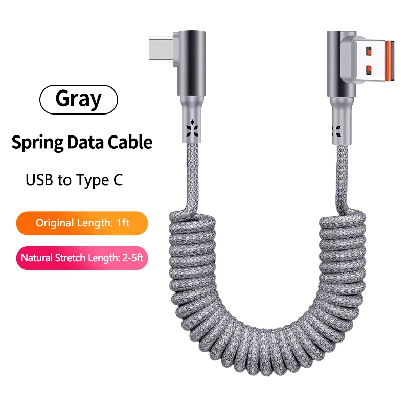 Retractable Braided Fast Charging Coiled USB-C Cable