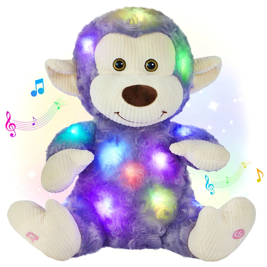 13 Inch Cute Luminous Doll Music Monkey LED Night Light Kids Plush Toy Colorful Purple Animal Lovely Glowing Toys for Children tank tops rock music is my only friend skeleton tank top light grey in gray size l m s xl