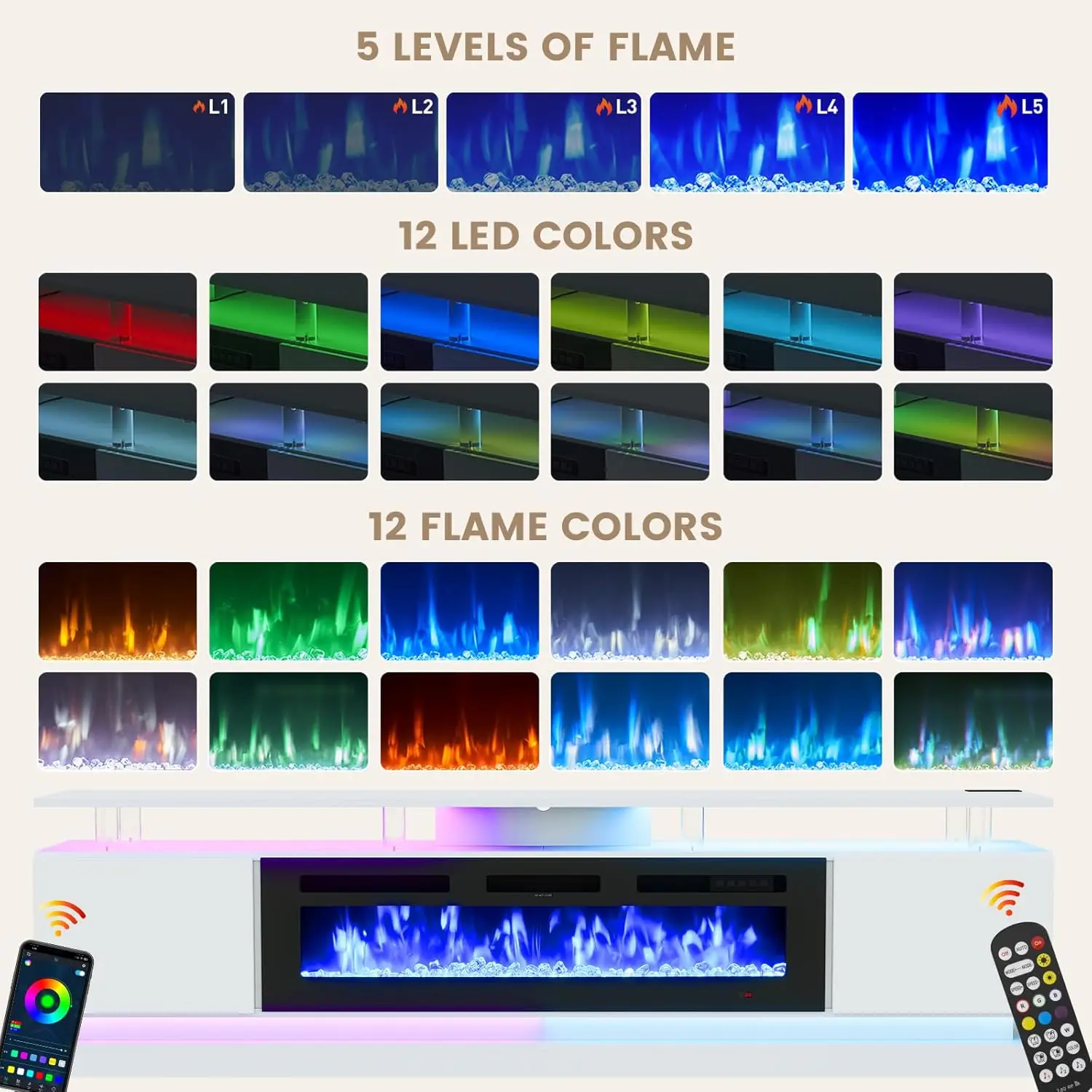90" Modern Fireplace TV Stand with Storage 4